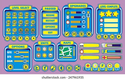 Complete set of graphical user interface (GUI) to build 2D games