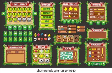 Complete set of graphical user interface (GUI) to build 2D video games