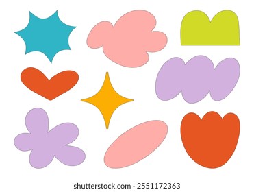 Complete Set of Hand Drawn Abstract Shapes. A collection of nine unique hand drawn abstract shapes perfect for design projects, crafting, and modern decorations