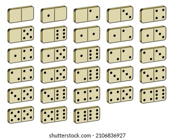 A complete set of ivory yellow dominoes over a white background