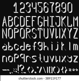 A Complete Set Of Letters, Numbers And Punctuation Marks, On A Black Background. Volume Font By Knockout