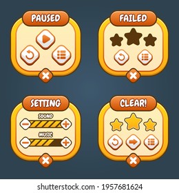 Complete set of level button game pop-up, icon, window and elements for creating medieval RPG video games