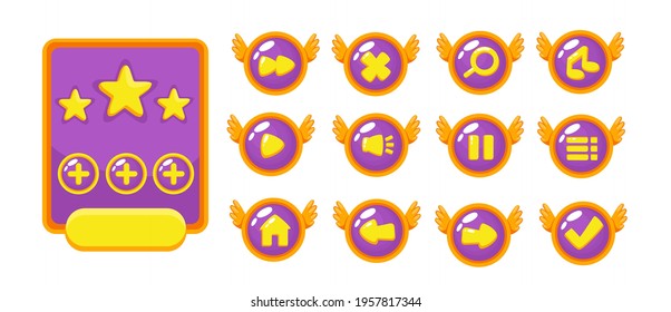 Complete set of level button game pop-up, icon, window and elements for creating medieval RPG video games