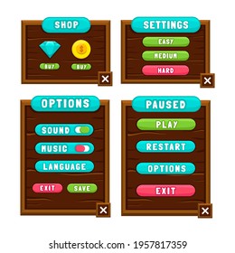 Complete set of level button game pop-up, icon, window and elements for creating medieval RPG video games