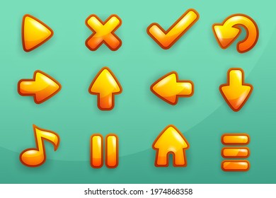 Complete set of level gold frame button game pop-up, icon, window and elements for creating medieval RPG video games