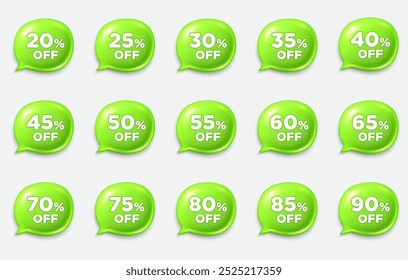 Complete Set of Light Green Discount Tags – 10% to 95% Off in Speech Bubbles
