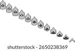 A complete set of Marine Corps military ranks from private to the highest rank of sergeant, a set of Marine Corps rank icons in black.