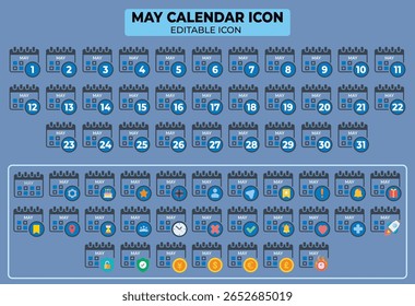 Conjunto completo de muchos iconos vectoriales de calendario para el Sitio web y el diseño de aplicaciones móviles con editable