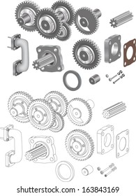 The complete set mechanisms and gears