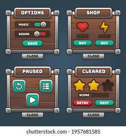 Complete set of menu button game pop-up, icon, window and elements for creating medieval RPG video games