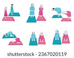 Complete Set of Muslim Prayer Position Guide Step by Step Perform by Boy and Girl Vector Illustration 