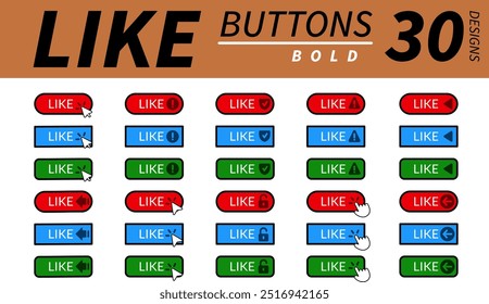 Complete set of professional like buttons with hand pointer, arrow pointer and other related icons in bold design