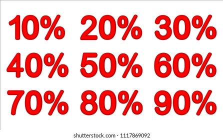 Complete set of red percent tags for sales and discounts, price tags.
Discounts background.Clearance sale. 3D Illustration. EPS 10  Vector