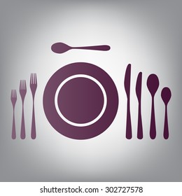 Complete Set Of Silverware For Dinner In Vector Design