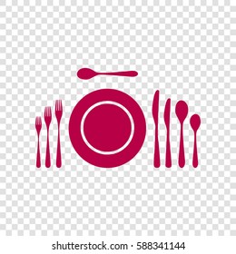 Complete set of silverware for dinner. Vector. Bordo icon on transparent background.
