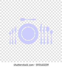 Complete set of silverware for dinner. Vector. Periwinkle icon on transparent background.
