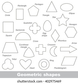 Complete set of simple geometric shapes in vector, the colorless version.