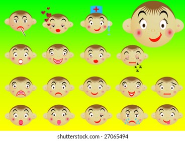 complete set of smiles face of boy laughter, am ill, grusno, gladness, terrible et al