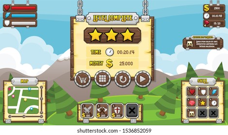 Complete set of various button, icon, window and elements for creating fantasy RPG video games