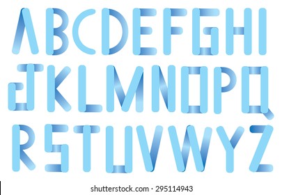 Complete set of vector alphabets formed by overlapping light blue thin rectangular strips. Type design isolated on white background.