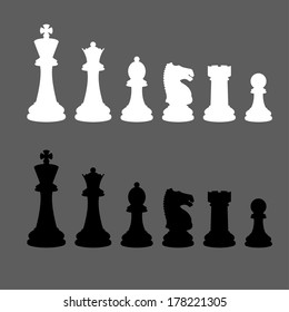 Complete set of vector silhouettes chess pieces