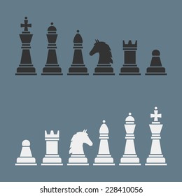 Complete set of vector silhouettes chess pieces