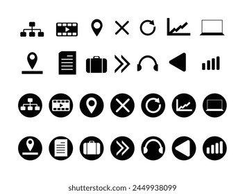 Conjunto completo de iconos de Sitio web, ubicación multimedia y análisis de una visita