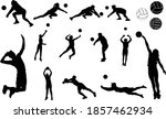 Complete silhouette set of volleyball players