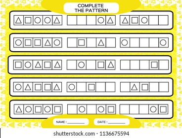 Complete Simple Repeating Patterns Worksheet Preschool Stock Vector ...