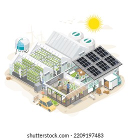 complete smart plant factory system farming isometric infographic organic shop