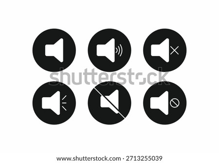 Complete speaker volume icon set. Includes loud, low, and mute audio symbols. Digital media control vector for app UIUX design