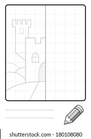 Complete the Symmetrical Drawing: Castle (one page drawing task)