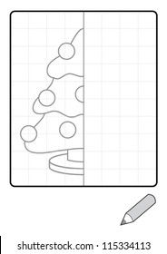 Complete the Symmetrical Drawing: Christmas Tree (one page drawing task)