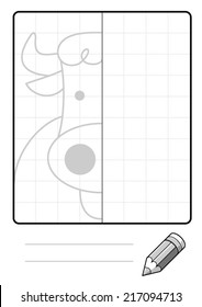 Complete the Symmetrical Drawing: Cow (single page drawing task)