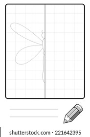 Complete the Symmetrical Drawing: Dragonfly (one page drawing task)
