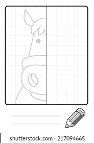 Complete the Symmetrical Drawing: Horse (single page drawing task)