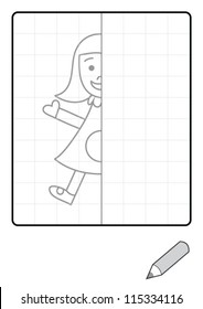 Complete the Symmetrical Drawing: Puppet (one page drawing task)