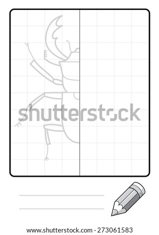 Complete the Symmetrical Drawing: Stag Beetle (single page drawing task)