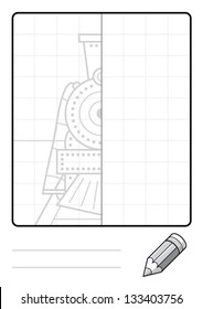 Complete the Symmetrical Drawing: Tank Engine (one page drawing task)