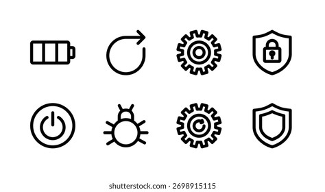 Complete System and Utilities Icon Set - Battery Power Security and Settings Elements