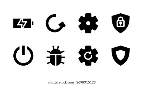 Sistema completo y utilidades Icon Set - Seguridad de la energía de la batería y Configuraciones Elementos