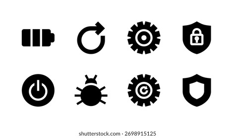Complete System and Utilities Icon Set - Battery Power Security and Settings Elements