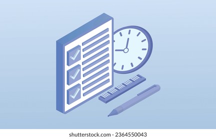 Complete a task management or completion tracking transaction or notification.on blue background.3D design.isometric vector design Illustration.