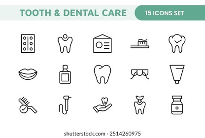 Complete Tooth and Dental Care Icon Collection: Perfect for Oral Hygiene, Dentist Tools, Preventive Measures, Whitening Solutions, and Comprehensive Dental Care