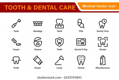 Complete Tooth and Dental Care Icon Collection. Perfect for Oral Hygiene, Dentist Tools, Preventive Measures, Whitening Solutions, and Comprehensive Dental Care