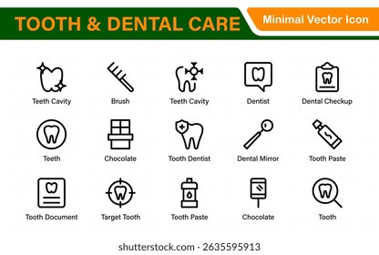 Complete Tooth and Dental Care Icon Collection. Perfect for Oral Hygiene, Dentist Tools, Preventive Measures, Whitening Solutions, and Comprehensive Dental Care