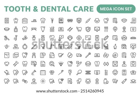 Complete Tooth and Dental Care Icon Collection: Perfect for Oral Hygiene, Dentist Tools, Preventive Measures, Whitening Solutions, and Comprehensive Dental Care