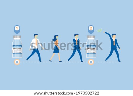 Complete two doses of the vaccine without wearing a face mask, Vector illustration in flat style