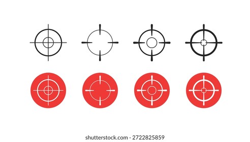 Paquete completo de Vector de ilustraciones de blanco y blanco en varios estilos: plano, 3D y brillante. Incluye una sola diana, golpes de flecha, círculos concéntricos, tiro con arco y objetivos de tiro, perfecto para deportes, negocios, establecimiento de objetivos y diseños de juegos. Vectores totalmente editables y de Alta resolución.