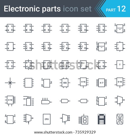 Complete vector set of electric and electronic circuit diagram symbols and elements - digital electronics, flip-flop, logic circuit, display, programming conventions